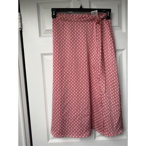 Midi Wrap Skirt H&M Size 4 Coastal Preppy Red Leaves
